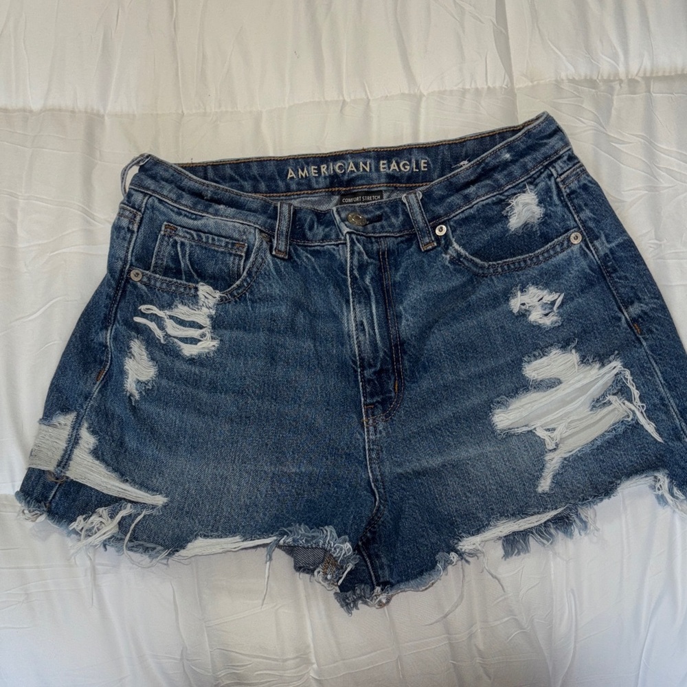 American Eagle Outfitters Women's Ripped Blue Jean Shorts
